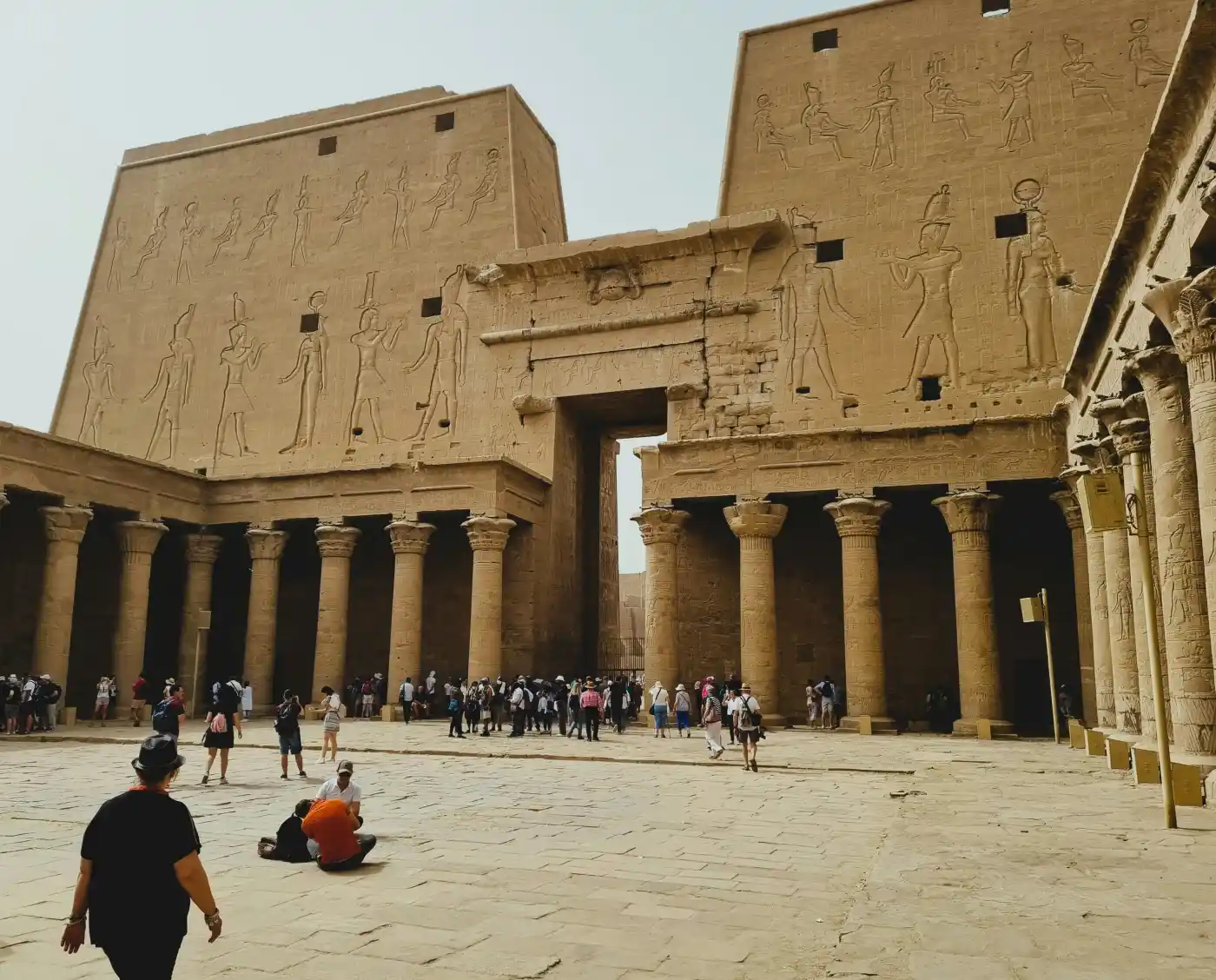 Tourists-Explore-Ancient-Egyptian-Temple-Courtyard