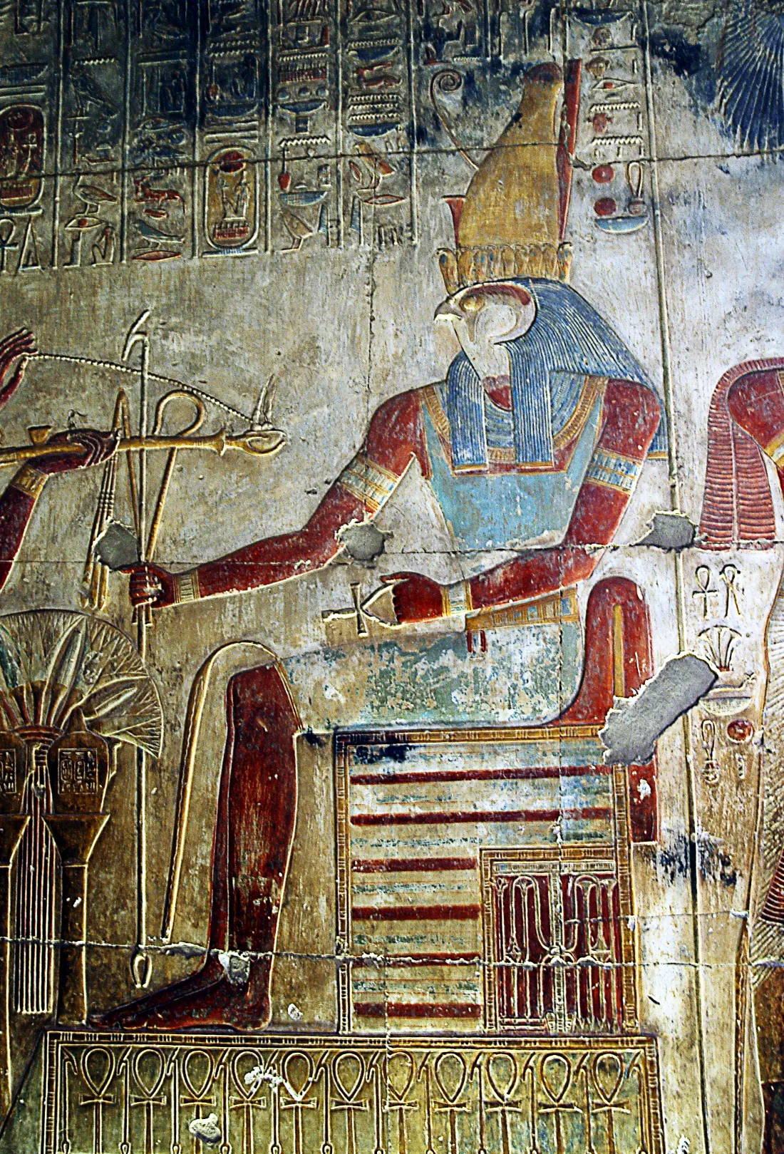 Fine painted reliefs at Abydos temple of Seti I