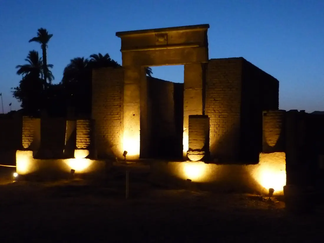 Luxor temple lit at night in the Christmas season
