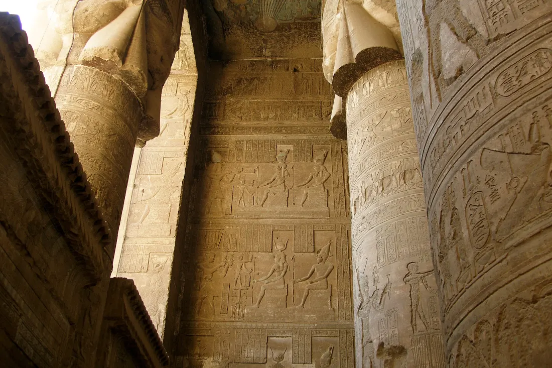 Egyptian goddess Hathor columns at Dendera temple