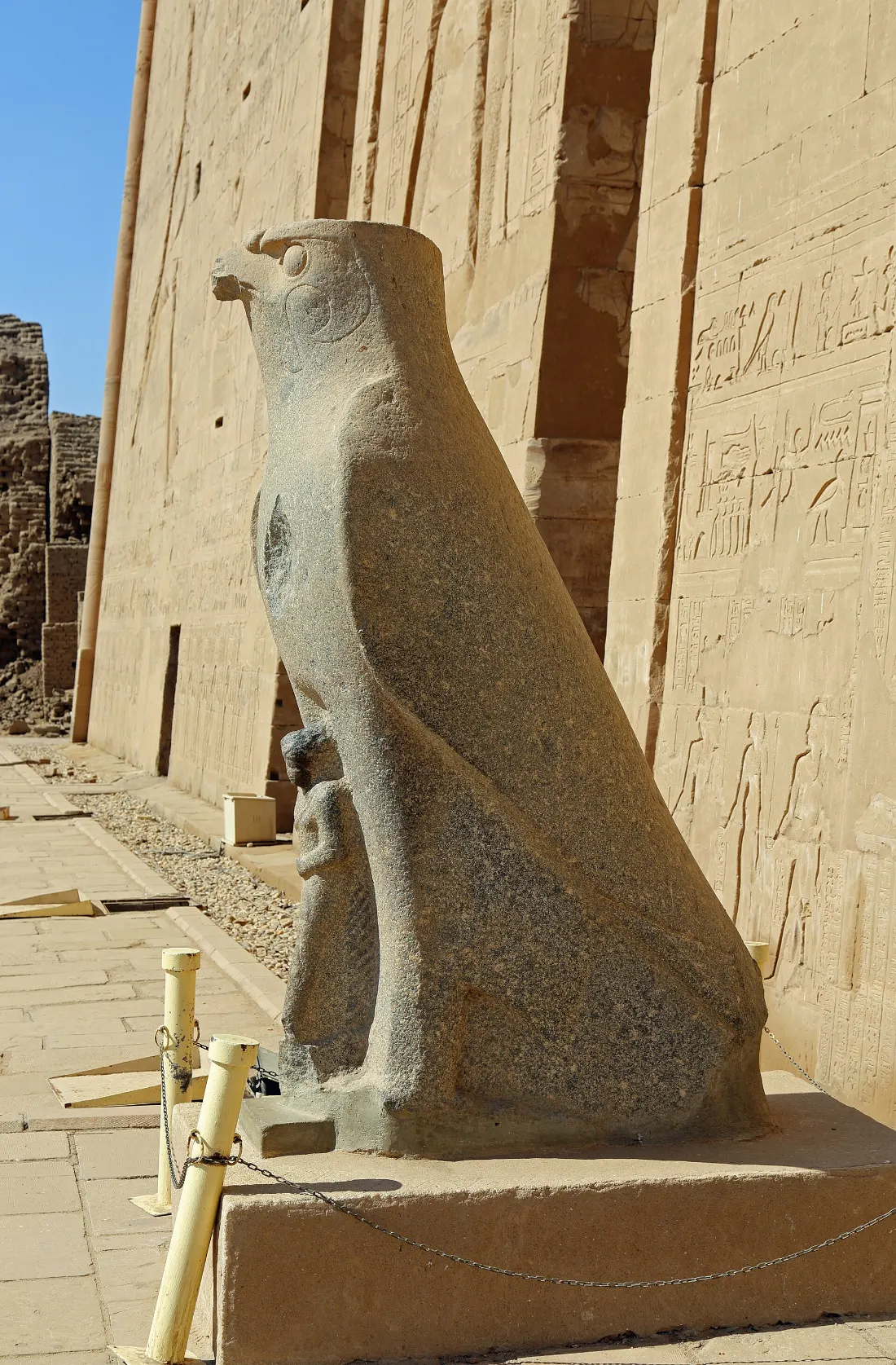 Horus falcon statue at Edfu temple, hero of Egyptian myth