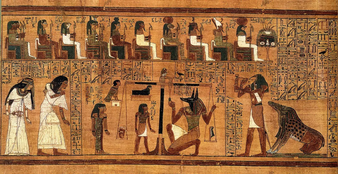 Weighing of the heart scene from Egyptian mythology