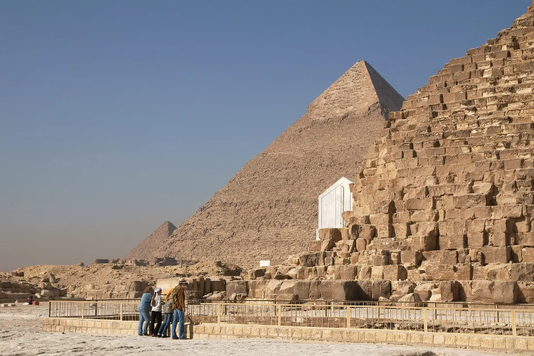 Tourists safely visiting the Giza pyramids, Egypt