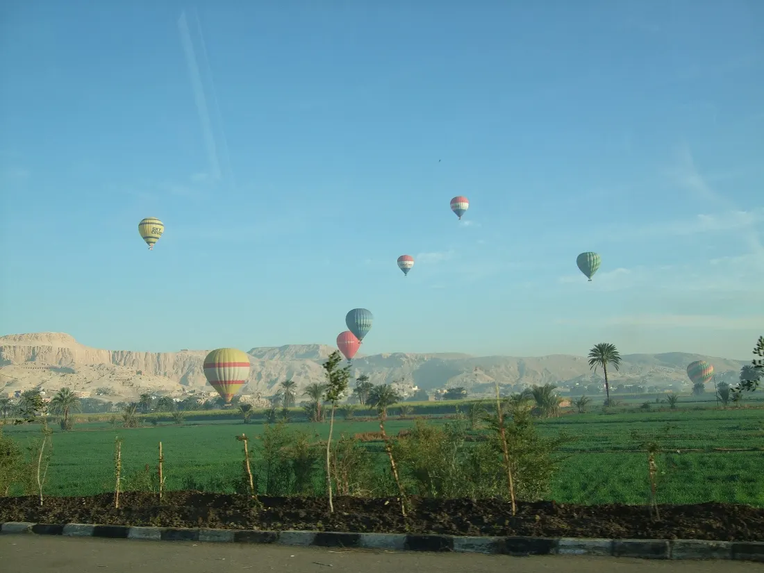 Luxor Egypt hot air balloon flight at sunrise over the West Bank