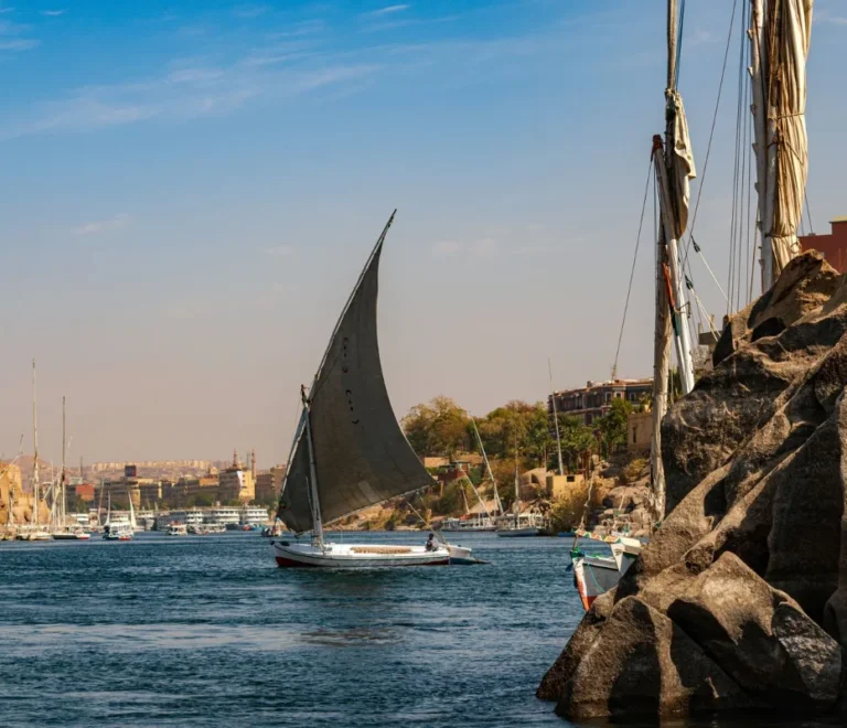 One day in Aswan Nile morning view