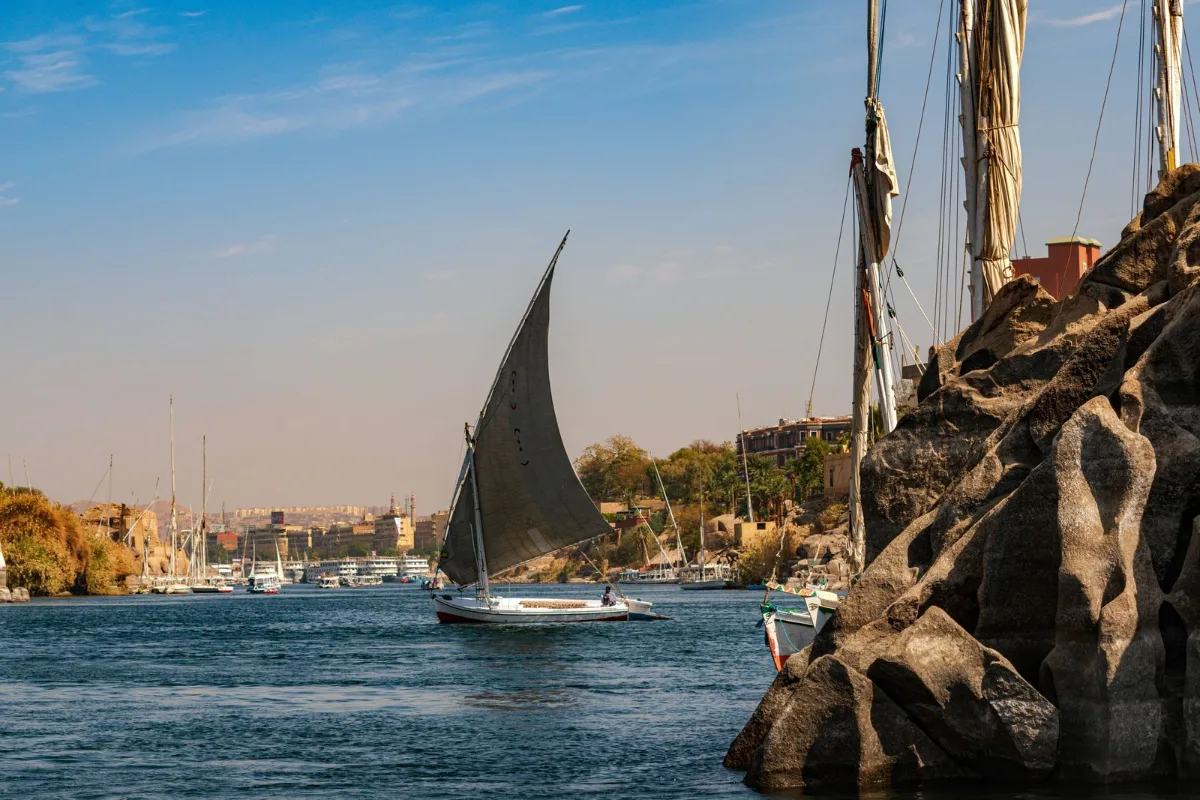 One day in Aswan Nile morning view