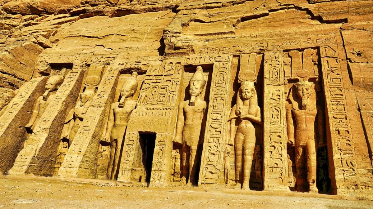 Philae Temple columns by the Nile