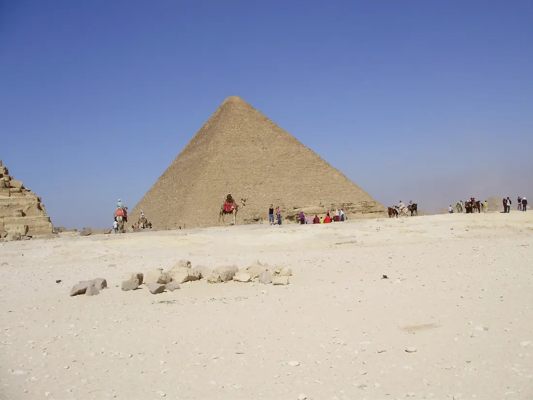 The three Giza pyramids from the desert viewpoint