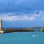 Mediterranean sea and lighthouse beside Alexandria harbour
