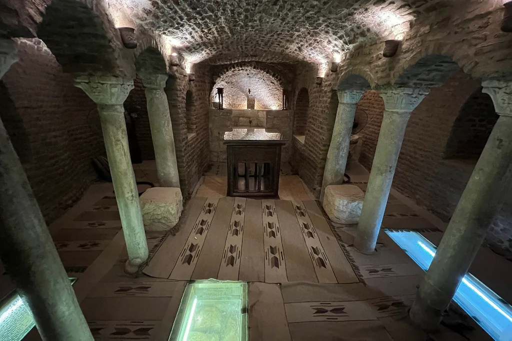 Vaulted crypt of the Church of Saints Sergius and Bacchus in Coptic Cairo, a quiet stop for an All Saints' Day holiday in Egypt
