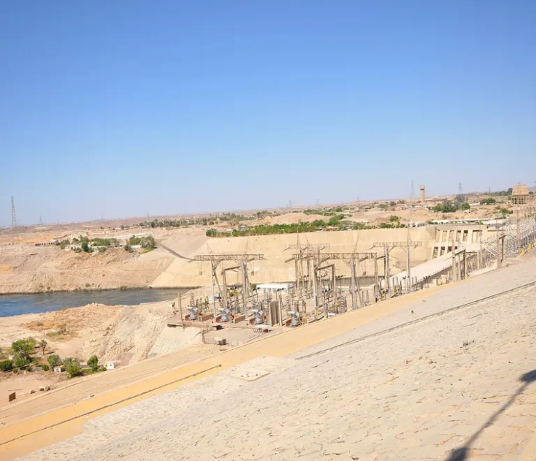 Aswan High Dam power station and Lake Nasser seen from the dam