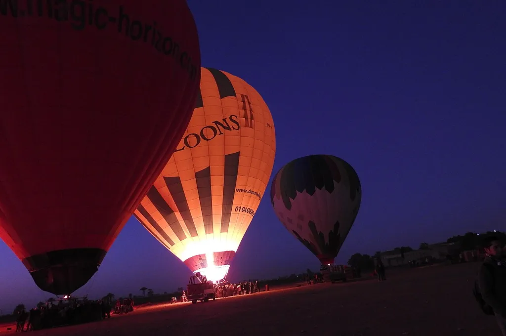 Private hot air balloon ride preparation at the Luxor launch field