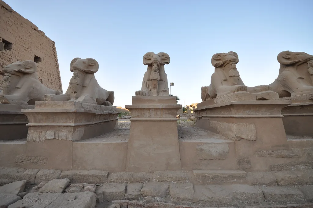Ram-headed sphinxes of Amun lining the Karnak avenue where the Beautiful Festival of the Valley procession began