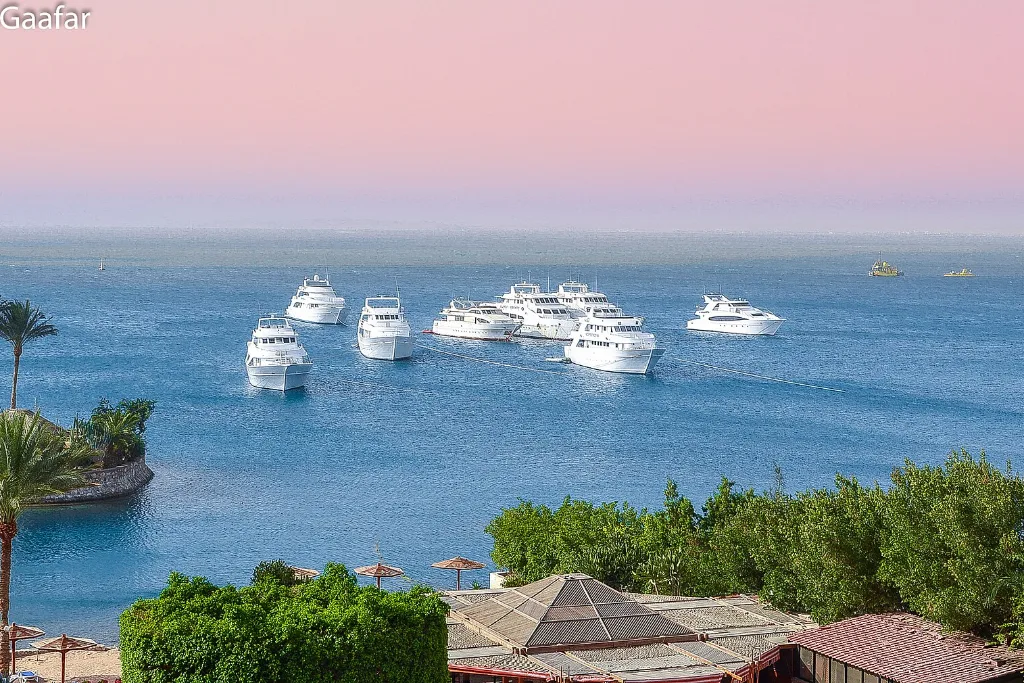 Boats on the Red Sea off Hurghada, a best Christmas beach vacation idea
