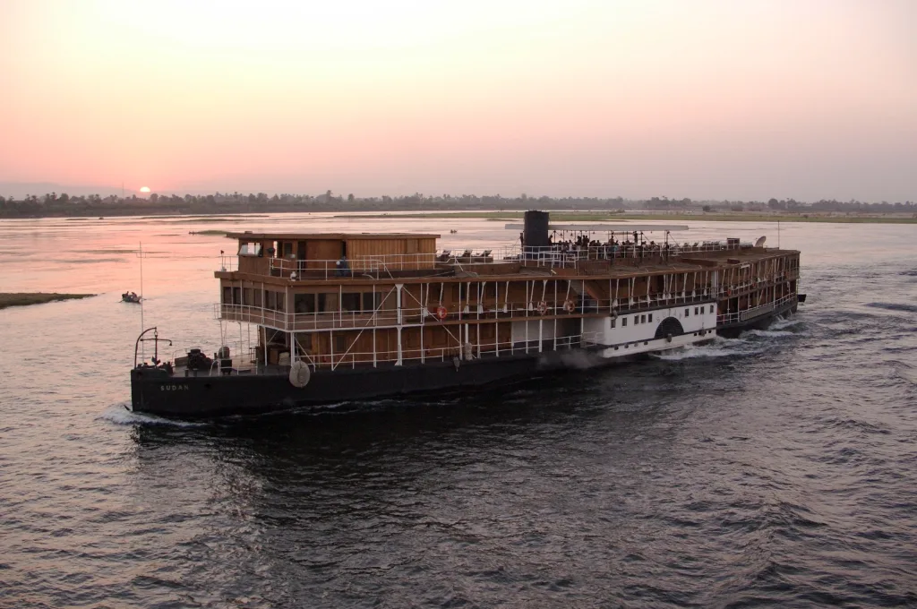 Historic steamer on the Nile at sunset, one of the best Christmas river cruises in Egypt