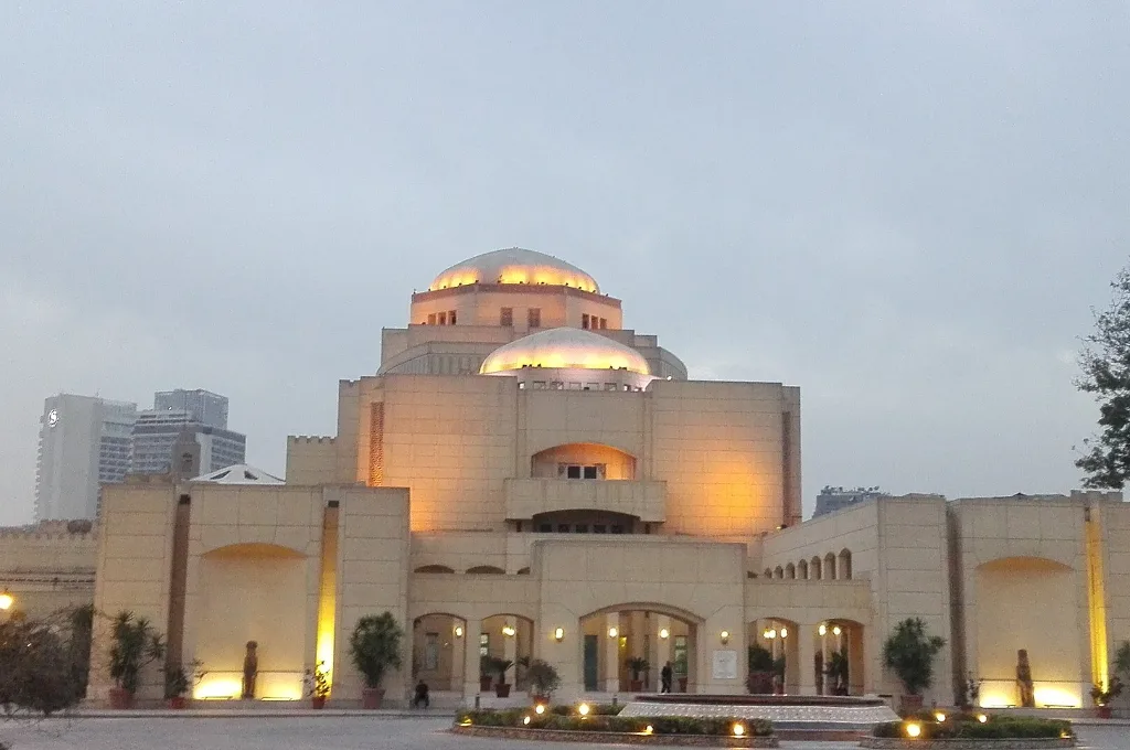 Cairo Opera House glowing at evening, a classic stop for cairo at christmas concerts
