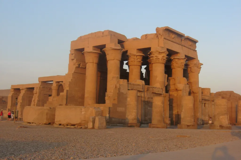 Kom Ombo Temple in golden light on the riverbank during a Christmas Eve Nile cruise