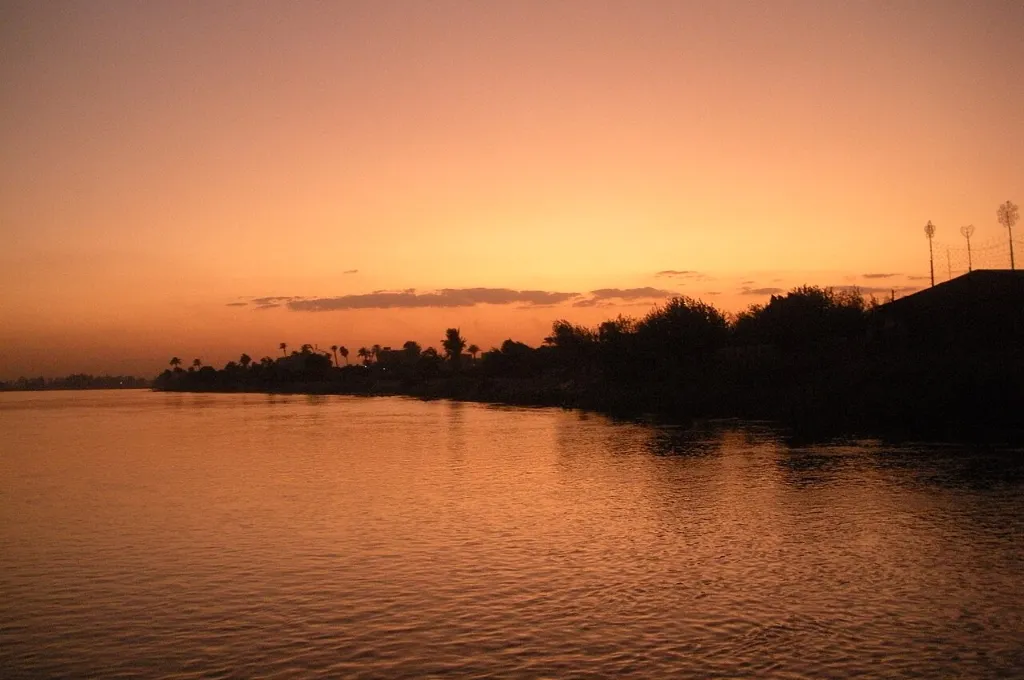 Sunset over the Nile at dusk, the setting for Christmas Eve on a Nile cruise