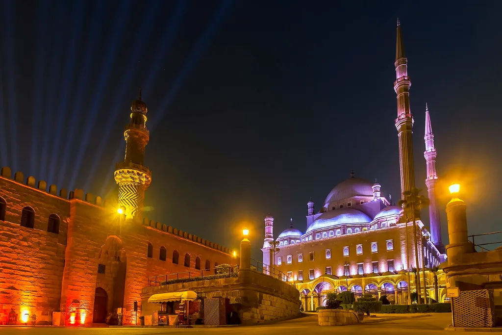 Muhammad Ali Mosque lit at night, an evening highlight of a Christmas getaway