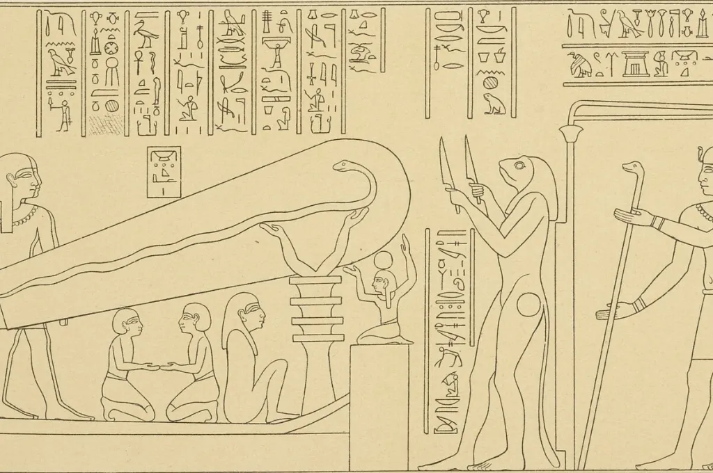 Nineteenth-century engraving of the Dendera lights relief in the crypt