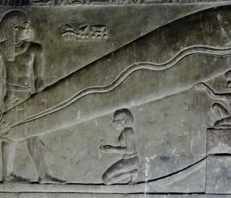 Dendera lights relief showing a snake inside a bulb-shaped lotus in the crypt