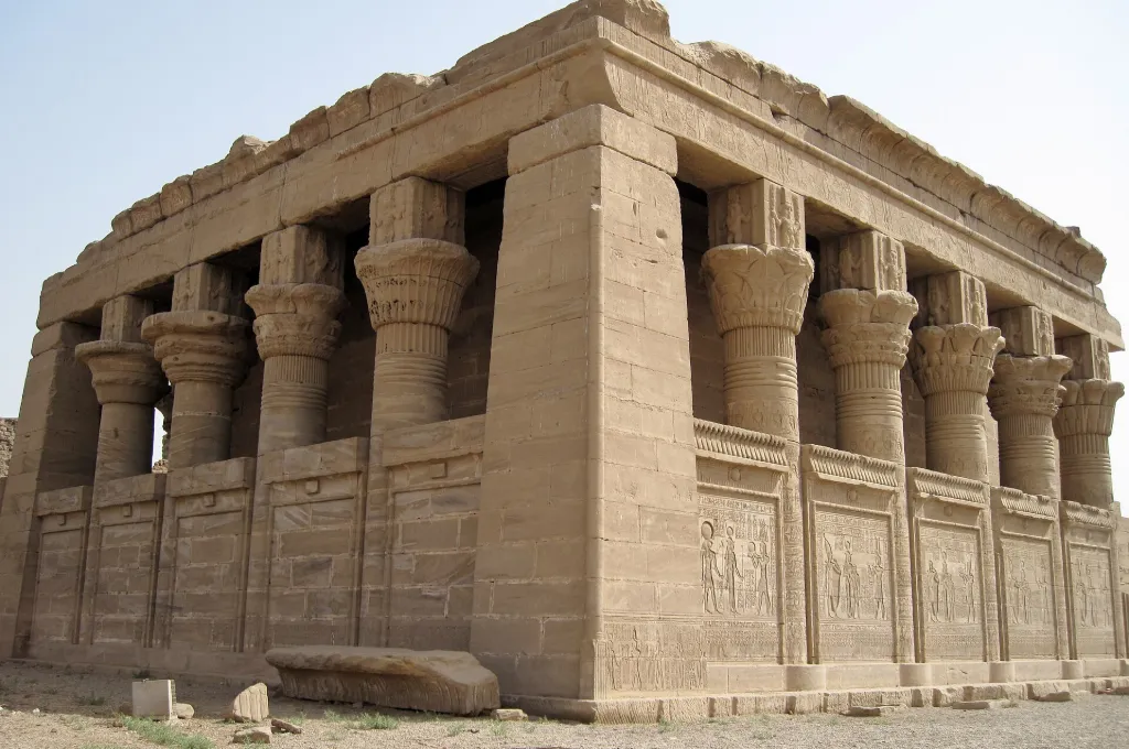 Roman birth house with Hathor-headed columns at the Dendera temple in Egypt
