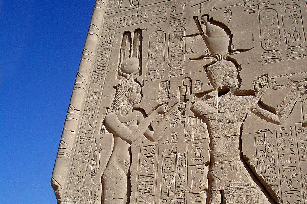 Cleopatra VII and Caesarion relief at Dendera Temple, close to the ancient Egyptian Dendera Zodiac