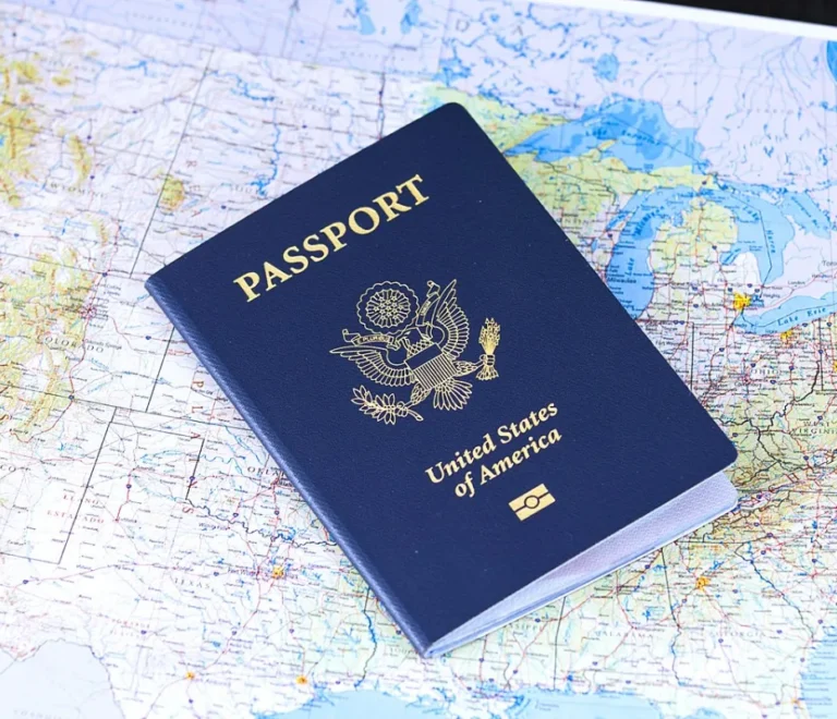 US passport on a map, ready for an Egypt visa for US citizens