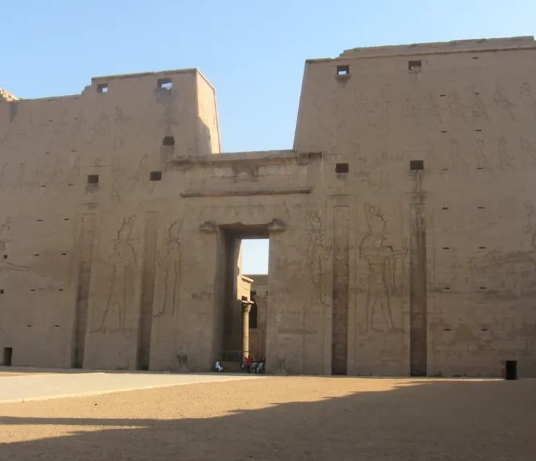 Edfu Temple pylon, home of Egyptian god myths about Horus