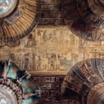 Painted ceiling and floral column capitals inside the Temple of Khnum, the highlight of Esna temple Egypt