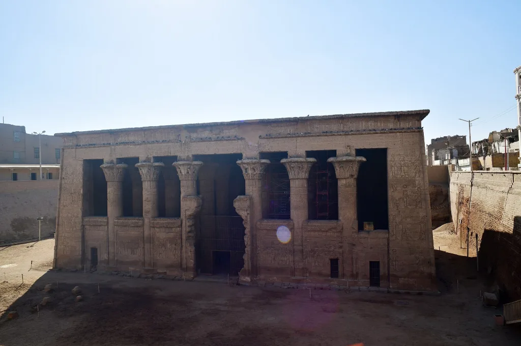 Portico of the Temple of Khnum at Esna sunk below the modern street level