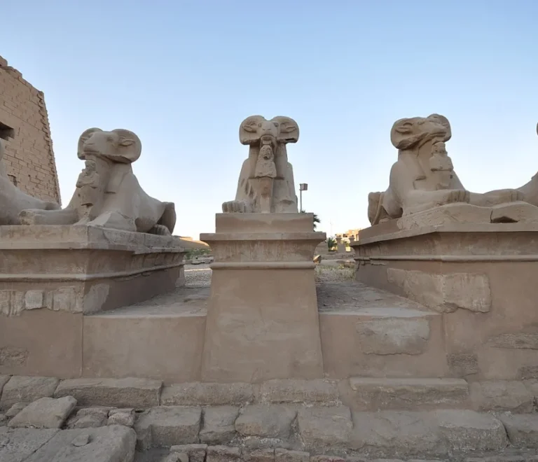 Avenue of ram-headed sphinxes leading to Karnak Temple in Luxor