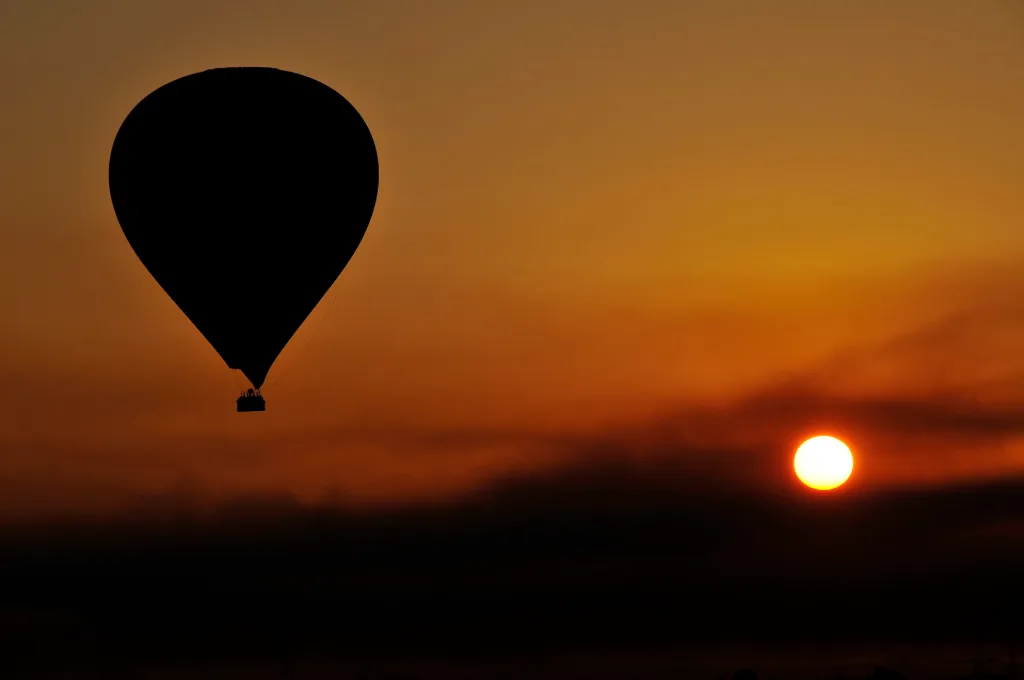 Hot air balloon floating over Luxor at sunrise, the opening scene of Luxor in two days