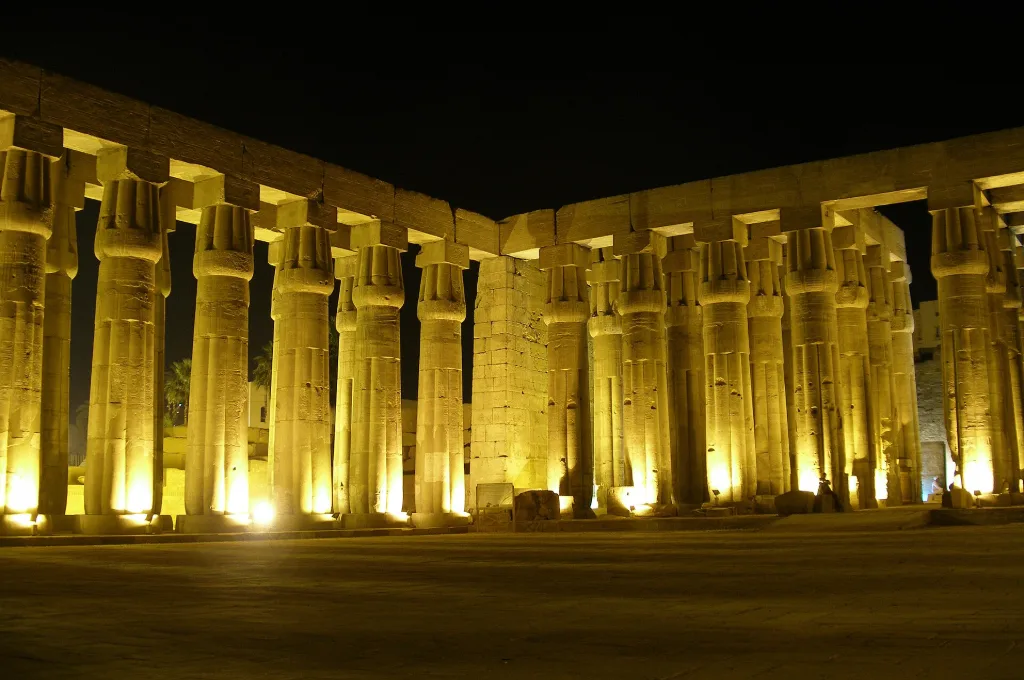 Floodlit colonnade of Amenhotep III at Luxor Temple, a night finale to Luxor in two days