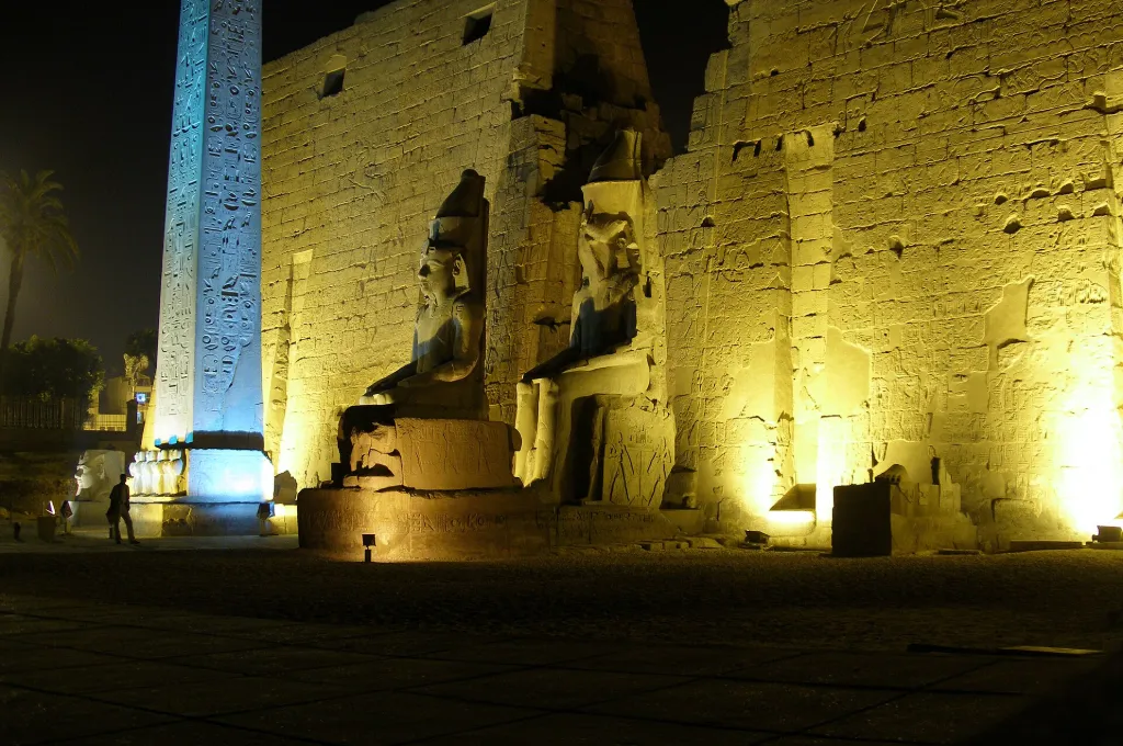 Luxor Temple lit up at night, one of the best places for a New Year in Egypt evening