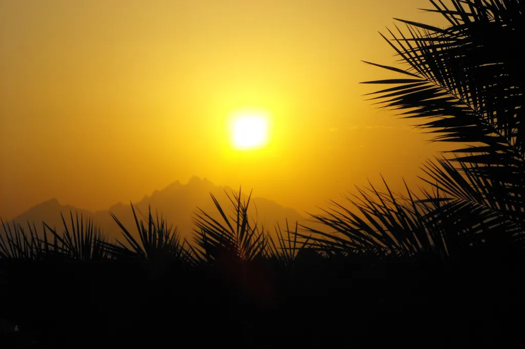 Golden sunset over the Red Sea, the last light of the year on New Year's Eve in Hurghada