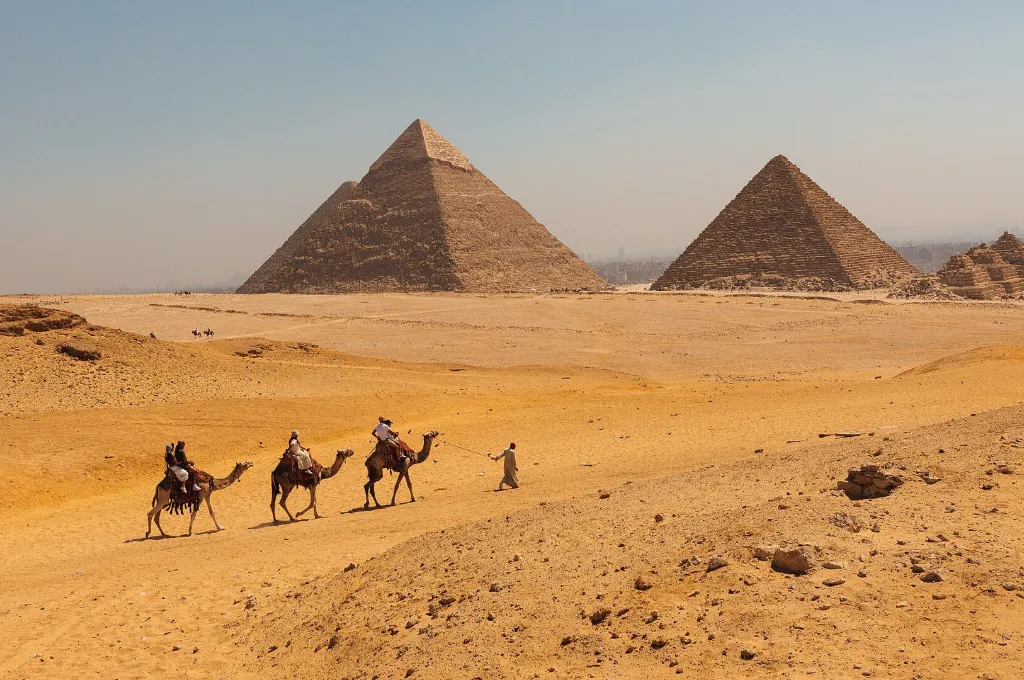 Camels near the Giza pyramids, a favourite stop on a New Year's family vacation