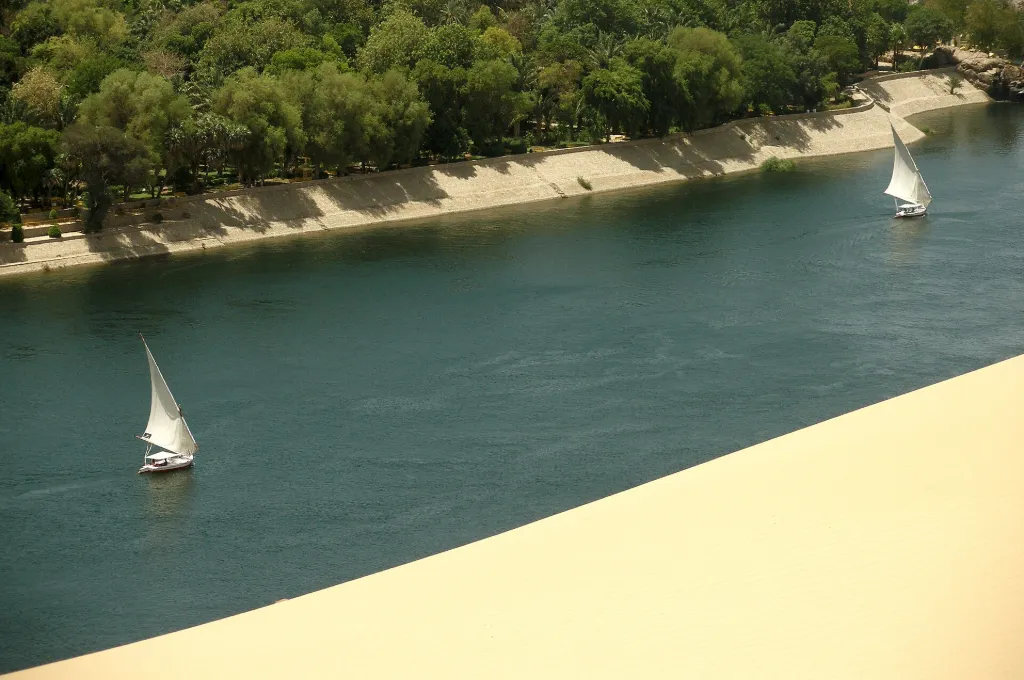 Felucca boats on the Nile at Aswan, a gentle outing on a New Year's family vacation