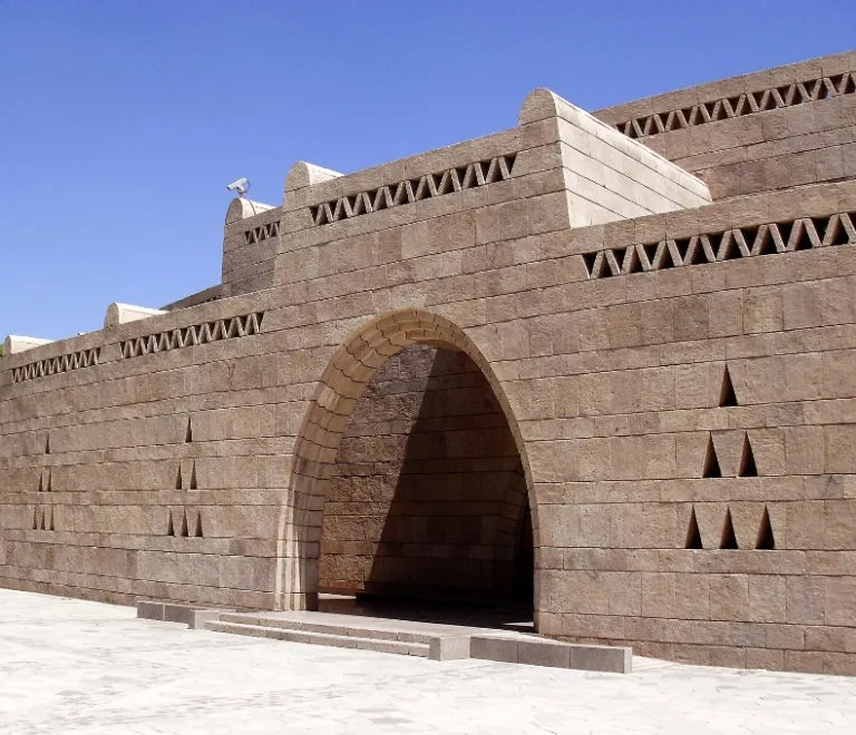 Nubian Museum Aswan stone entrance arch with Nubian triangle motifs