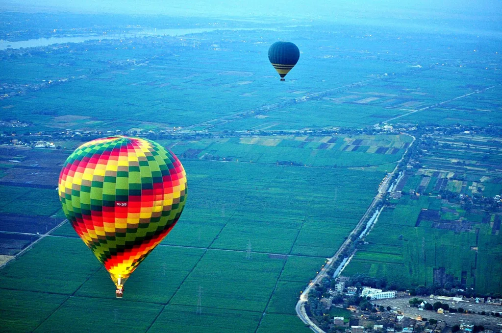 Romantic hot air balloon rides drifting above the Nile valley