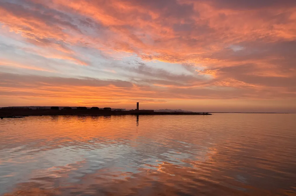 Pink sky over the Red Sea near Hurghada, a quiet romantic New Years getaway view
