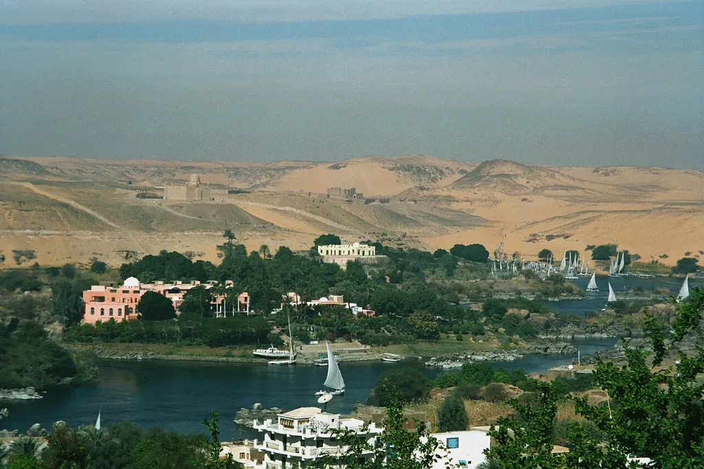 Aswan Nile at sunrise, a quiet scene for vacations after Christmas